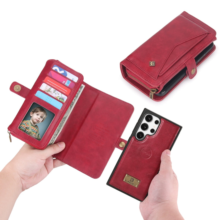 For Samsung Galaxy S24+ 5G Multi-functional Zipper Wallet Leather Phone Case(Red)