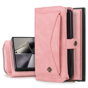 For Samsung Galaxy S24+ 5G Multi-functional Zipper Wallet Leather Phone Case(Pink)