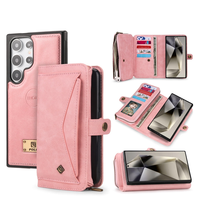 For Samsung Galaxy S24 5G Multi-functional Zipper Wallet Leather Phone Case(Pink)