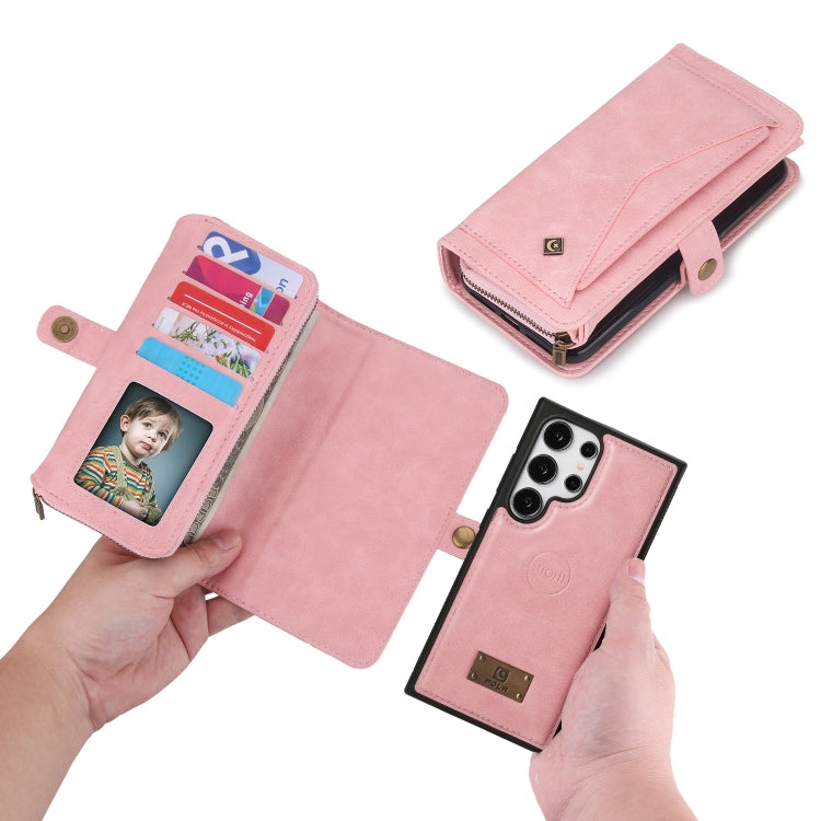 For Samsung Galaxy S24 5G Multi-functional Zipper Wallet Leather Phone Case(Pink)