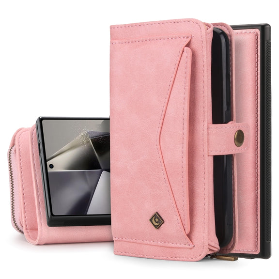 For Samsung Galaxy S24 5G Multi-functional Zipper Wallet Leather Phone Case(Pink)