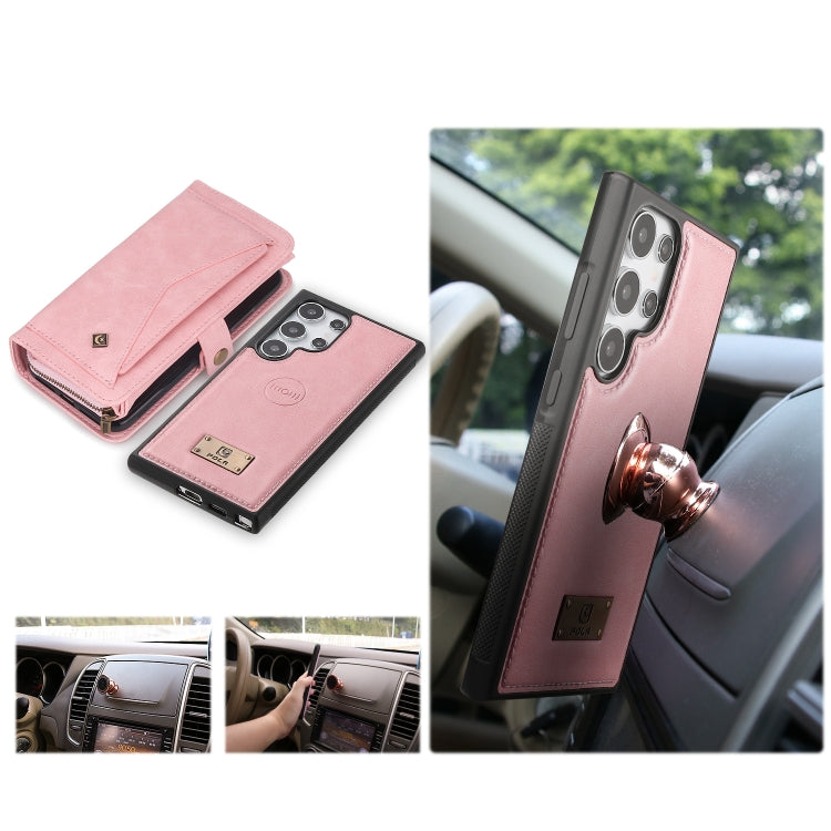For Samsung Galaxy S24 5G Multi-functional Zipper Wallet Leather Phone Case(Pink)