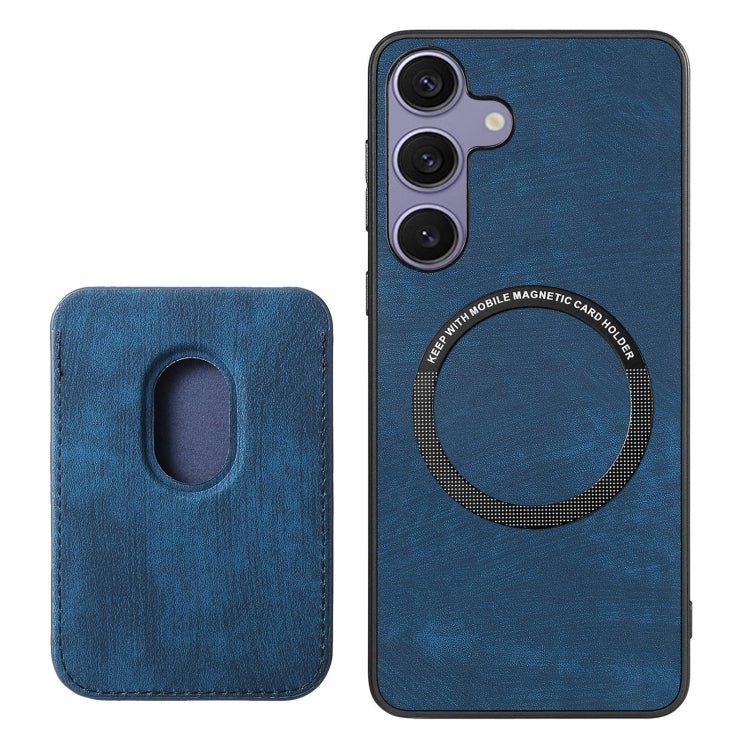 For Samsung Galaxy S25 5G Retro Leather Card Bag Magnetic Phone Case(Blue)