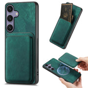 For Samsung Galaxy S25 5G Retro Leather Card Bag Magnetic Phone Case(Green)