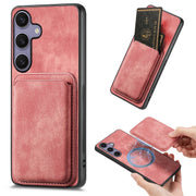 For Samsung Galaxy S25 5G Retro Leather Card Bag Magnetic Phone Case(Pink)