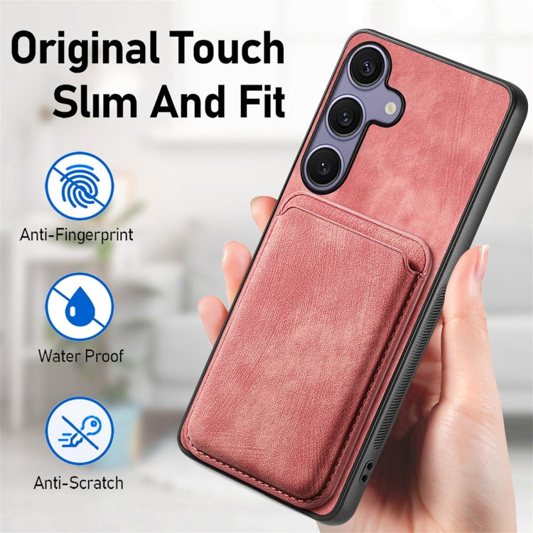 For Samsung Galaxy S25 5G Retro Leather Card Bag Magnetic Phone Case(Pink)