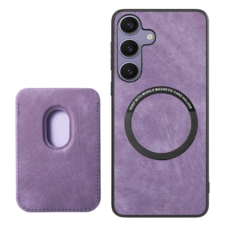 For Samsung Galaxy S25 5G Retro Leather Card Bag Magnetic Phone Case(Purple)