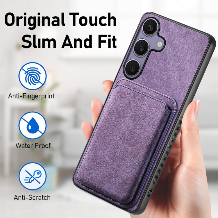 For Samsung Galaxy S25 5G Retro Leather Card Bag Magnetic Phone Case(Purple)