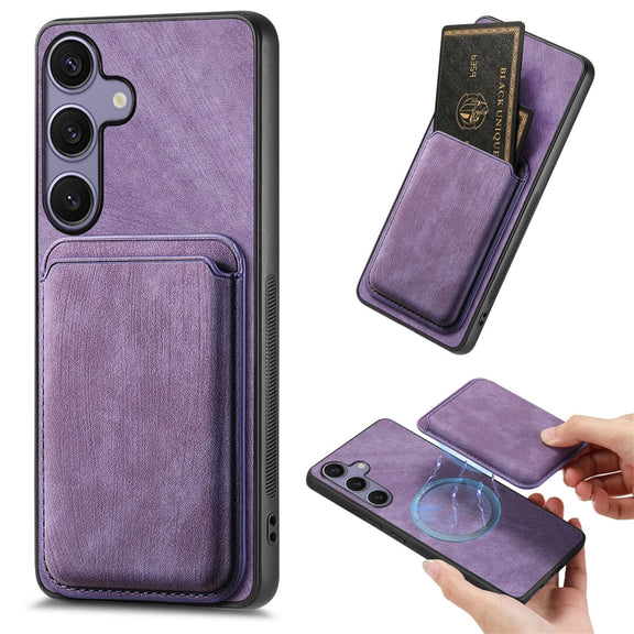 For Samsung Galaxy S25 5G Retro Leather Card Bag Magnetic Phone Case(Purple)