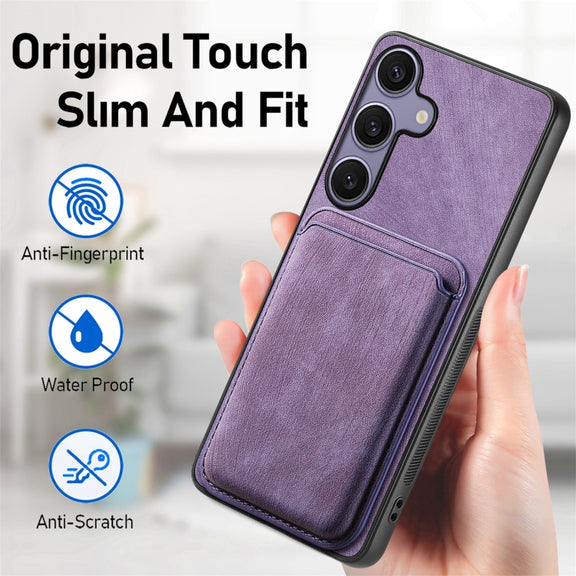 For Samsung Galaxy S25 5G Retro Leather Card Bag Magnetic Phone Case(Purple)