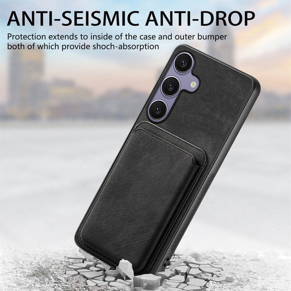 For Samsung Galaxy S25 5G Retro Leather Card Bag Magnetic Phone Case(Black)