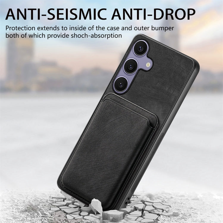 For Samsung Galaxy S25 5G Retro Leather Card Bag Magnetic Phone Case(Black)