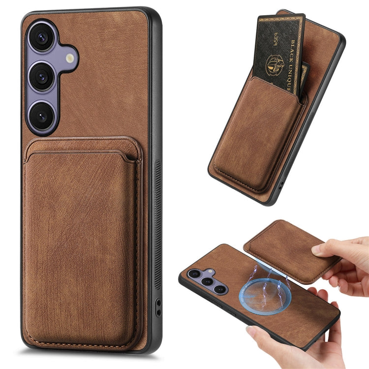 For Samsung Galaxy S25+ 5G Retro Leather Card Bag Magnetic Phone Case(Brown)