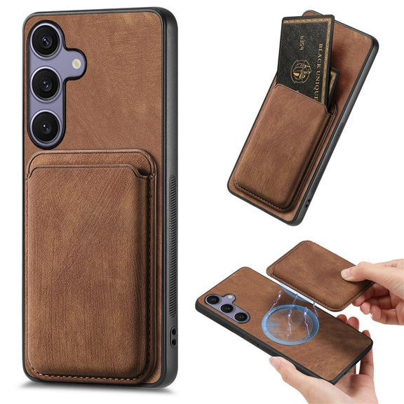 For Samsung Galaxy S25+ 5G Retro Leather Card Bag Magnetic Phone Case(Brown)