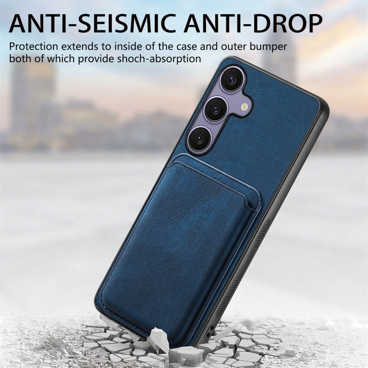 For Samsung Galaxy S25+ 5G Retro Leather Card Bag Magnetic Phone Case(Blue)