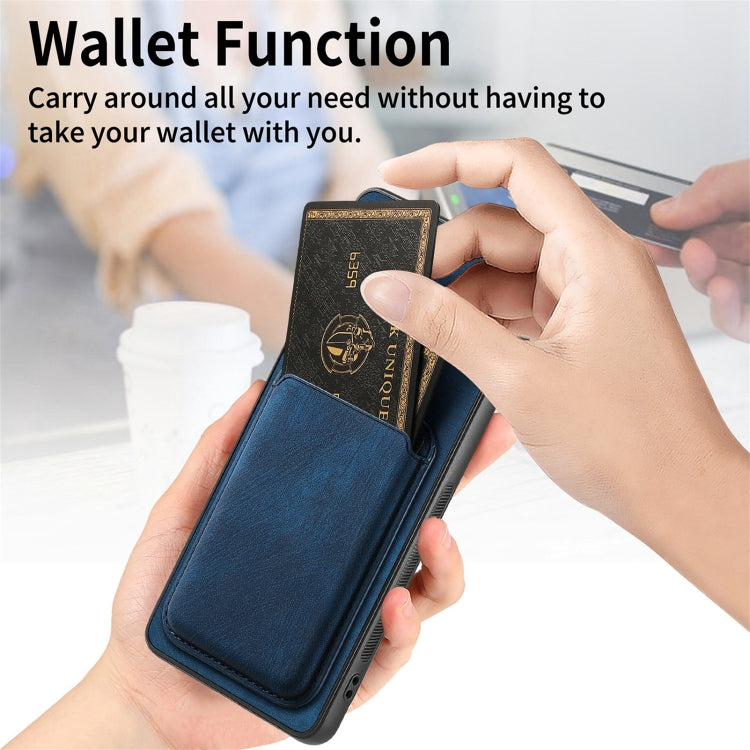 For Samsung Galaxy S25+ 5G Retro Leather Card Bag Magnetic Phone Case(Blue)