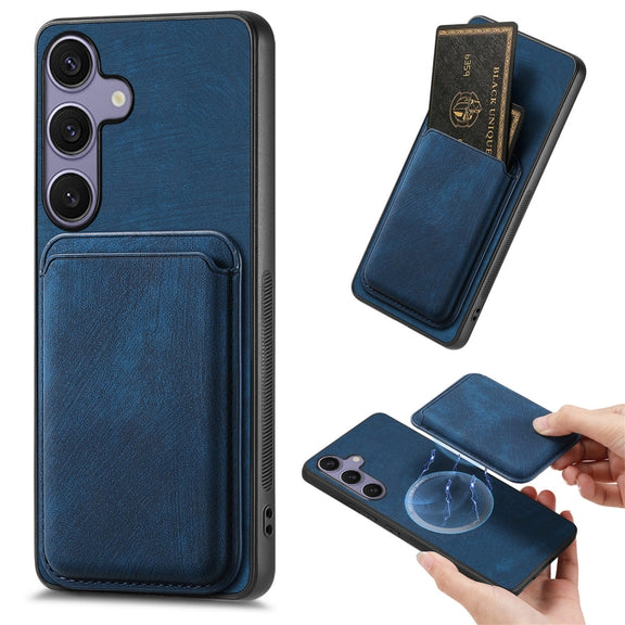 For Samsung Galaxy S25+ 5G Retro Leather Card Bag Magnetic Phone Case(Blue)