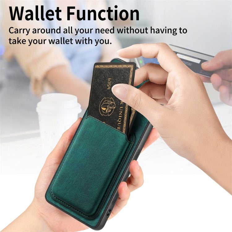 For Samsung Galaxy S25+ 5G Retro Leather Card Bag Magnetic Phone Case(Green)