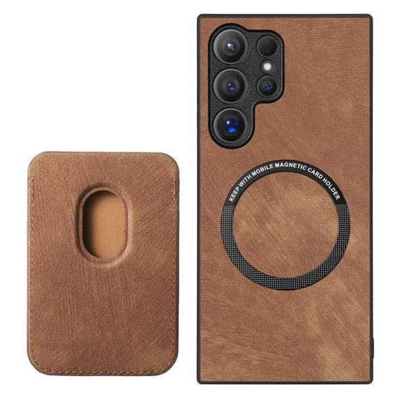 For Samsung Galaxy S25 Ultra 5G Retro Leather Card Bag Magnetic Phone Case(Brown)