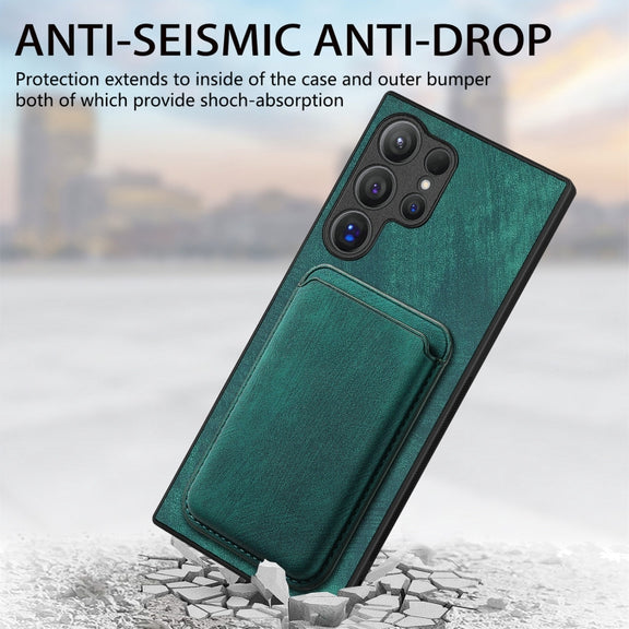 For Samsung Galaxy S25 Ultra 5G Retro Leather Card Bag Magnetic Phone Case(Green)