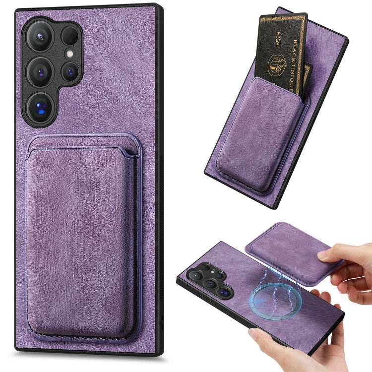 For Samsung Galaxy S25 Ultra 5G Retro Leather Card Bag Magnetic Phone Case(Purple)