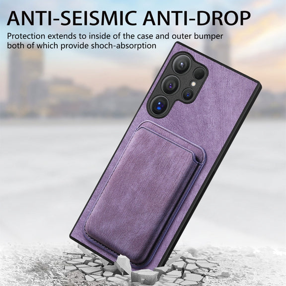 For Samsung Galaxy S25 Ultra 5G Retro Leather Card Bag Magnetic Phone Case(Purple)