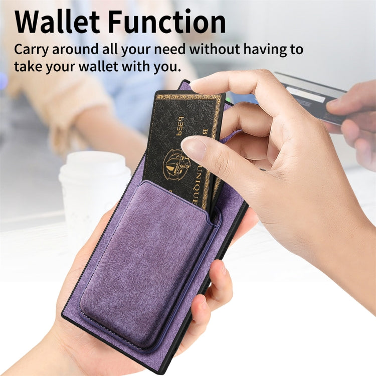 For Samsung Galaxy S25 Ultra 5G Retro Leather Card Bag Magnetic Phone Case(Purple)