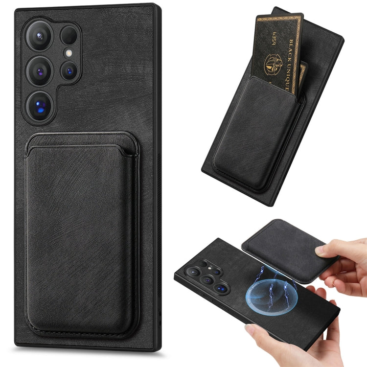 For Samsung Galaxy S25 Ultra 5G Retro Leather Card Bag Magnetic Phone Case(Black)