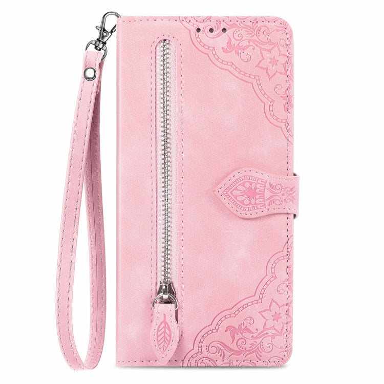 For Blackview A96 Embossed Flower Zipper Leather Phone Case(Pink)