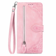 For Blackview A96 Embossed Flower Zipper Leather Phone Case(Pink)