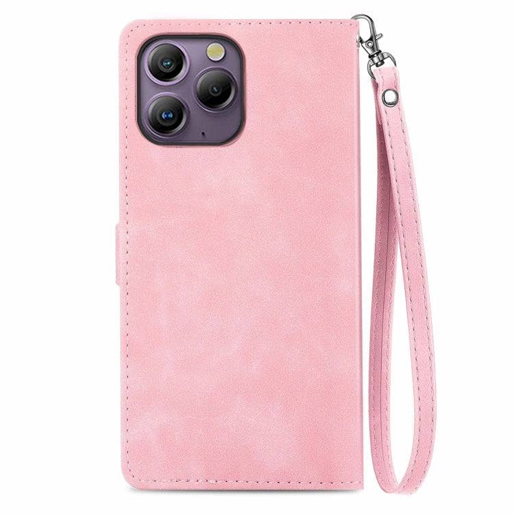 For Blackview A96 Embossed Flower Zipper Leather Phone Case(Pink)