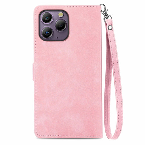 For Blackview A96 Embossed Flower Zipper Leather Phone Case(Pink)