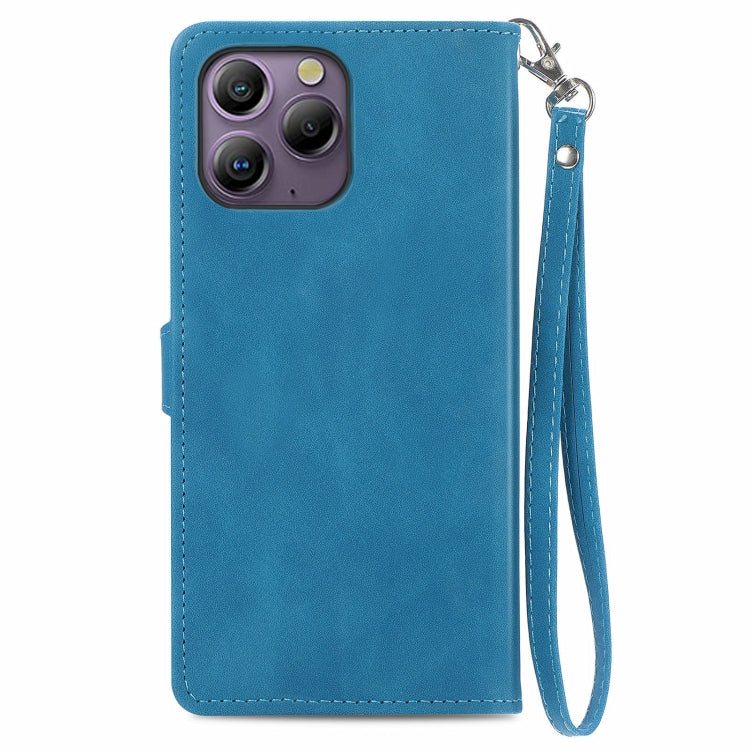 For Blackview A96 Embossed Flower Zipper Leather Phone Case(Bule)
