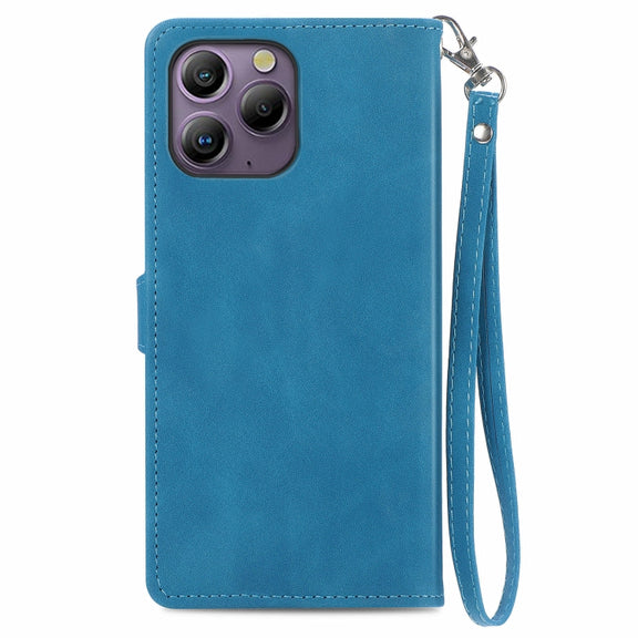 For Blackview A96 Embossed Flower Zipper Leather Phone Case(Bule)
