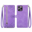 For Blackview A96 Embossed Flower Zipper Leather Phone Case(Purple) - More Brand by PMC TechLife | Online Shopping South Africa | PMC TechLife