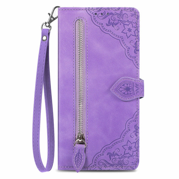 For Blackview A96 Embossed Flower Zipper Leather Phone Case(Purple)