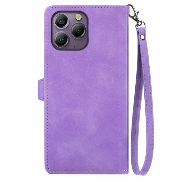 For Blackview A96 Embossed Flower Zipper Leather Phone Case(Purple)