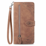 For Blackview A96 Embossed Flower Zipper Leather Phone Case(Brown)
