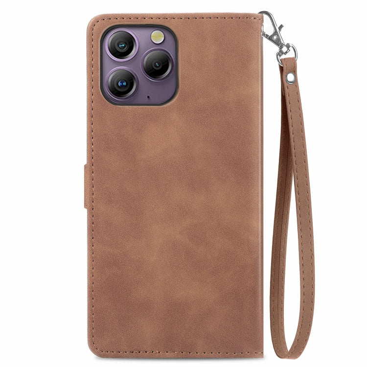 For Blackview A96 Embossed Flower Zipper Leather Phone Case(Brown)