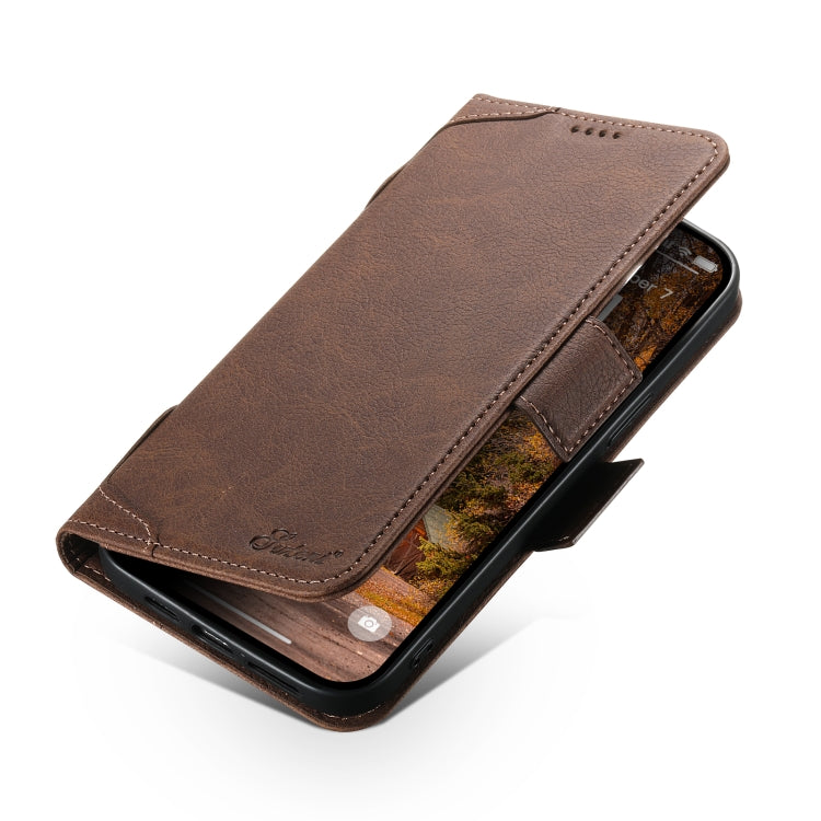 For iPhone 12 / 12 Pro SUTENI J07 Multifunctional Horizontal Flip Magsafe Leather Phone Case(Brown)