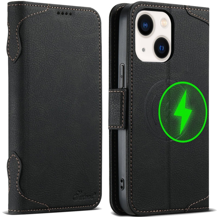 For iPhone 14 SUTENI J07 Multifunctional Horizontal Flip Magsafe Leather Phone Case(Black)