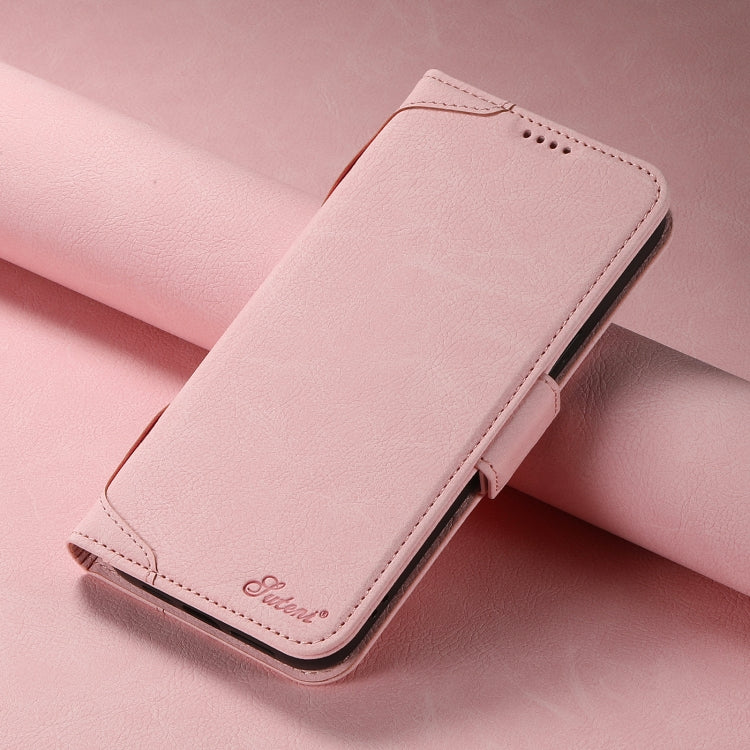 For iPhone 14 SUTENI J07 Multifunctional Horizontal Flip Magsafe Leather Phone Case(Pink)