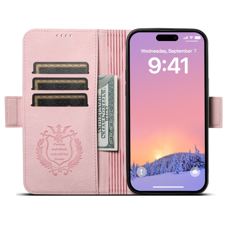 For iPhone 14 Plus SUTENI J07 Multifunctional Horizontal Flip Magsafe Leather Phone Case(Pink)