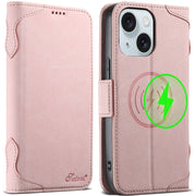 For iPhone 15 SUTENI J07 Multifunctional Horizontal Flip Magsafe Leather Phone Case(Pink)