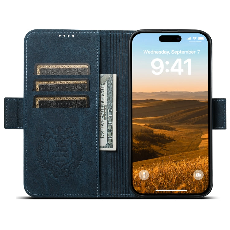 For iPhone 15 Plus SUTENI J07 Multifunctional Horizontal Flip Magsafe Leather Phone Case(Blue)