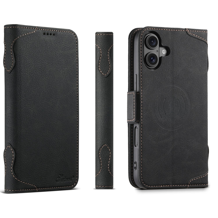 For iPhone 16 SUTENI J07 Multifunctional Horizontal Flip Magsafe Leather Phone Case(Black)