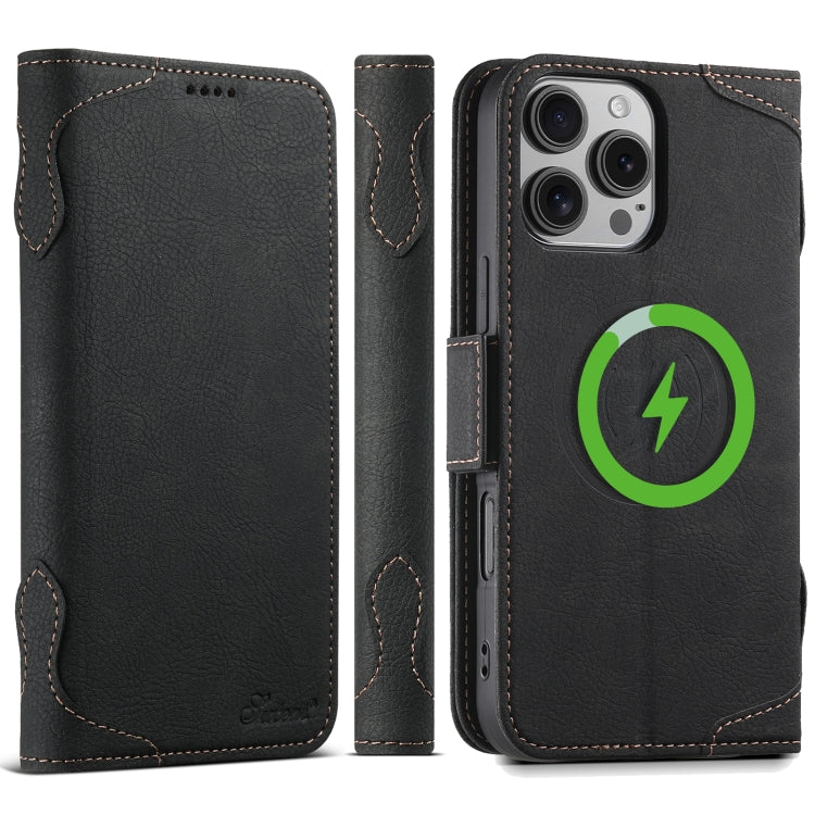 For iPhone 16 Pro SUTENI J07 Multifunctional Horizontal Flip Magsafe Leather Phone Case(Black)