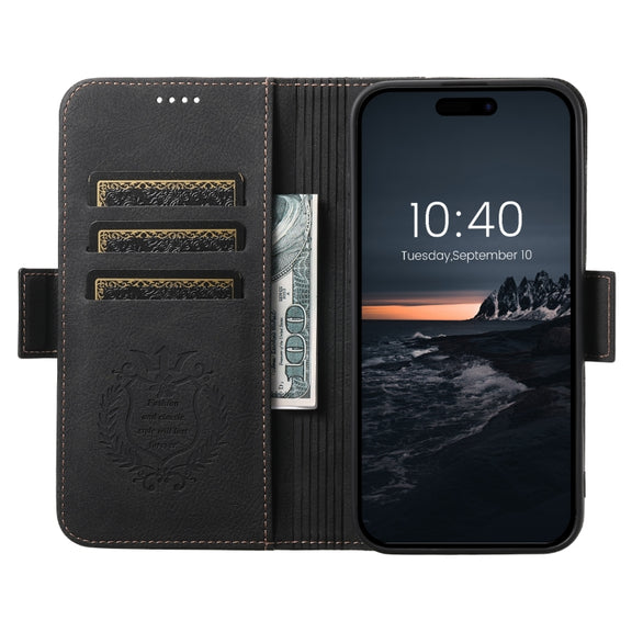 For iPhone 16 Pro SUTENI J07 Multifunctional Horizontal Flip Magsafe Leather Phone Case(Black)