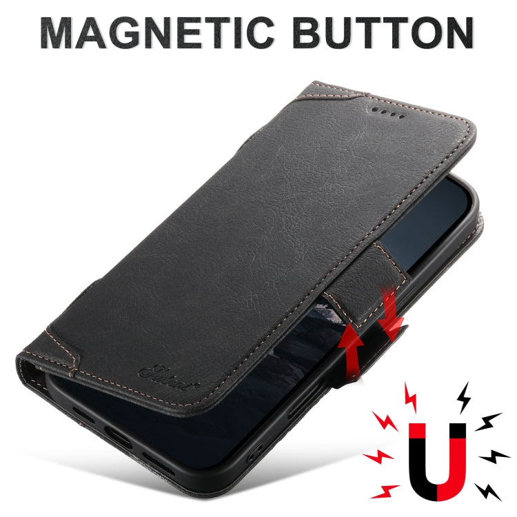 For iPhone 16 Pro Max SUTENI J07 Multifunctional Horizontal Flip Magsafe Leather Phone Case(Black)