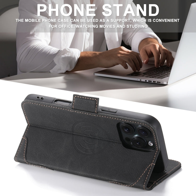 For iPhone 16 Pro Max SUTENI J07 Multifunctional Horizontal Flip Magsafe Leather Phone Case(Black)
